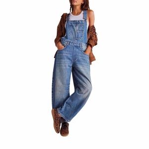 Denim Overalls Loose Fit Barrel Leg Adjustable Strap Hip Hop Jean Jumpsuits